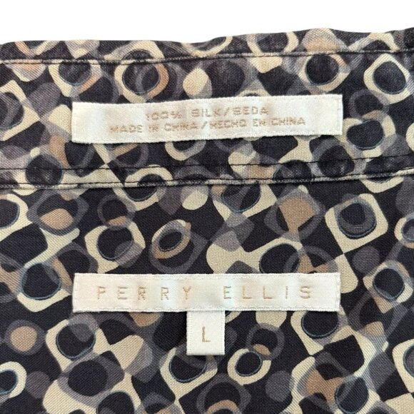 Perry Ellis 100% Silk Geometric Print Button Down – Short Sleeve Shirt‎ Men’s L - Picture 4 of 5